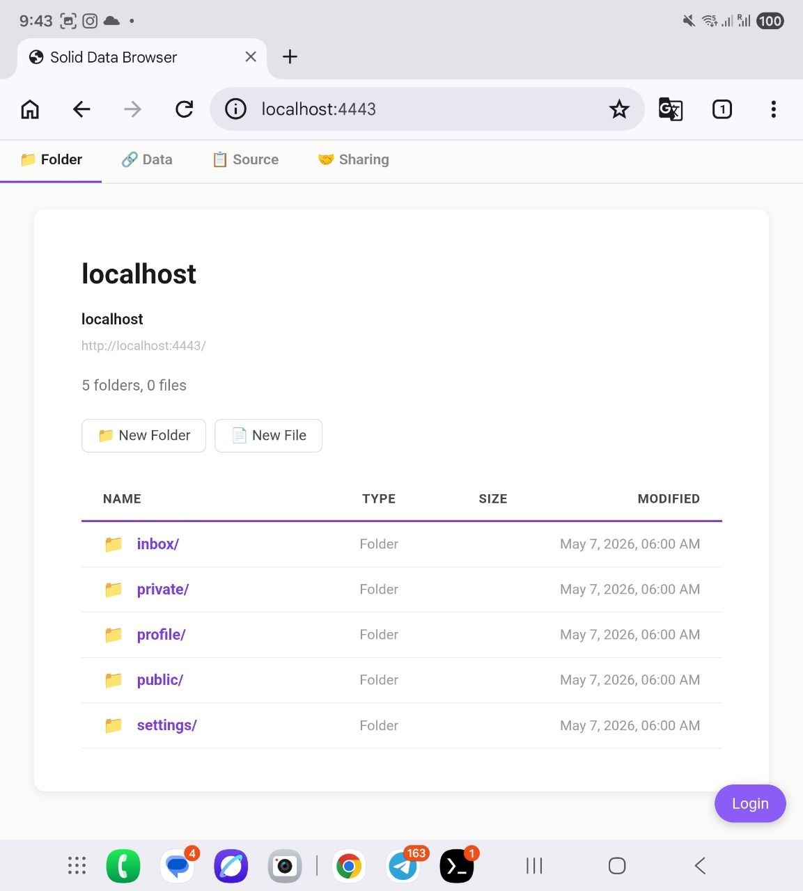 JSS running on Android, served at localhost:4443